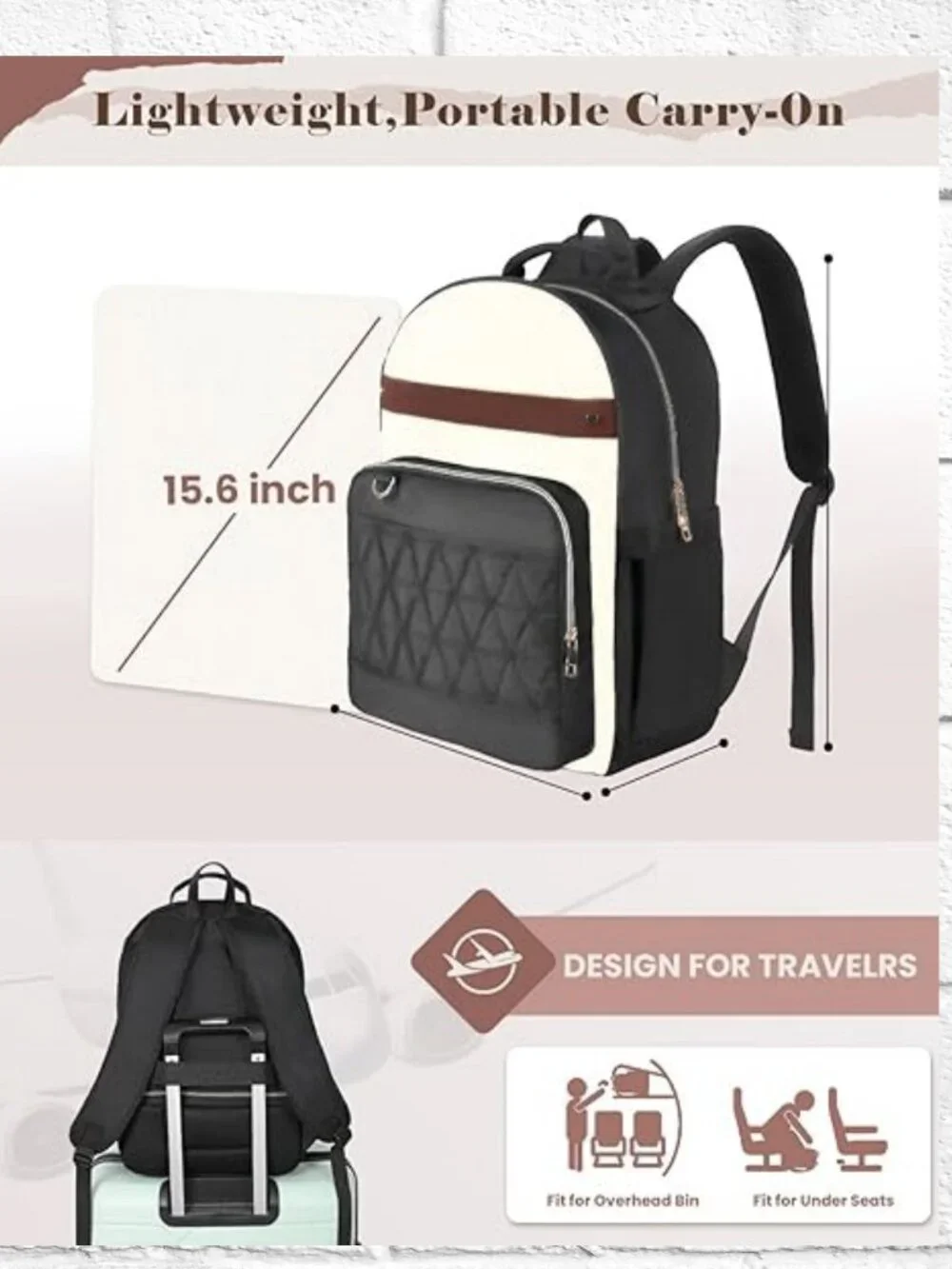 NWT! 26L Laptop Backpack w/Luggage Strap, Anti-Theft, Bottle Pockets, Gold Hdwr